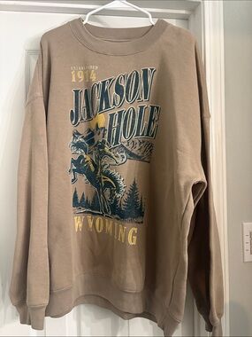 Jackson Hole Wyoming Graphic Crewneck Sweatshirt - Taupe-Inspired